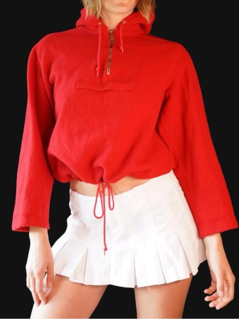 Vintage Red Cropped Hoodie with Drawstring